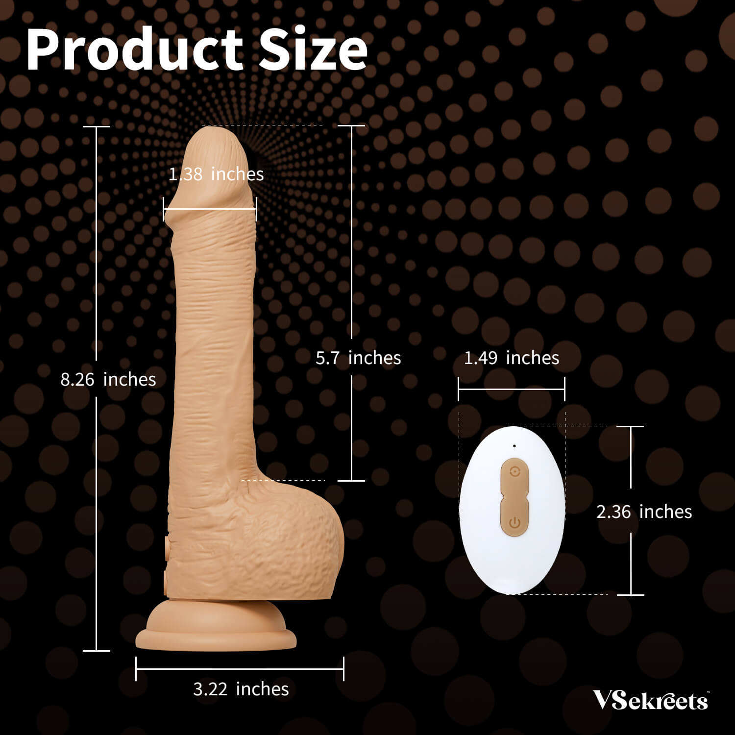 Dimensions of the Valiant vibrating and flicking dildo.
