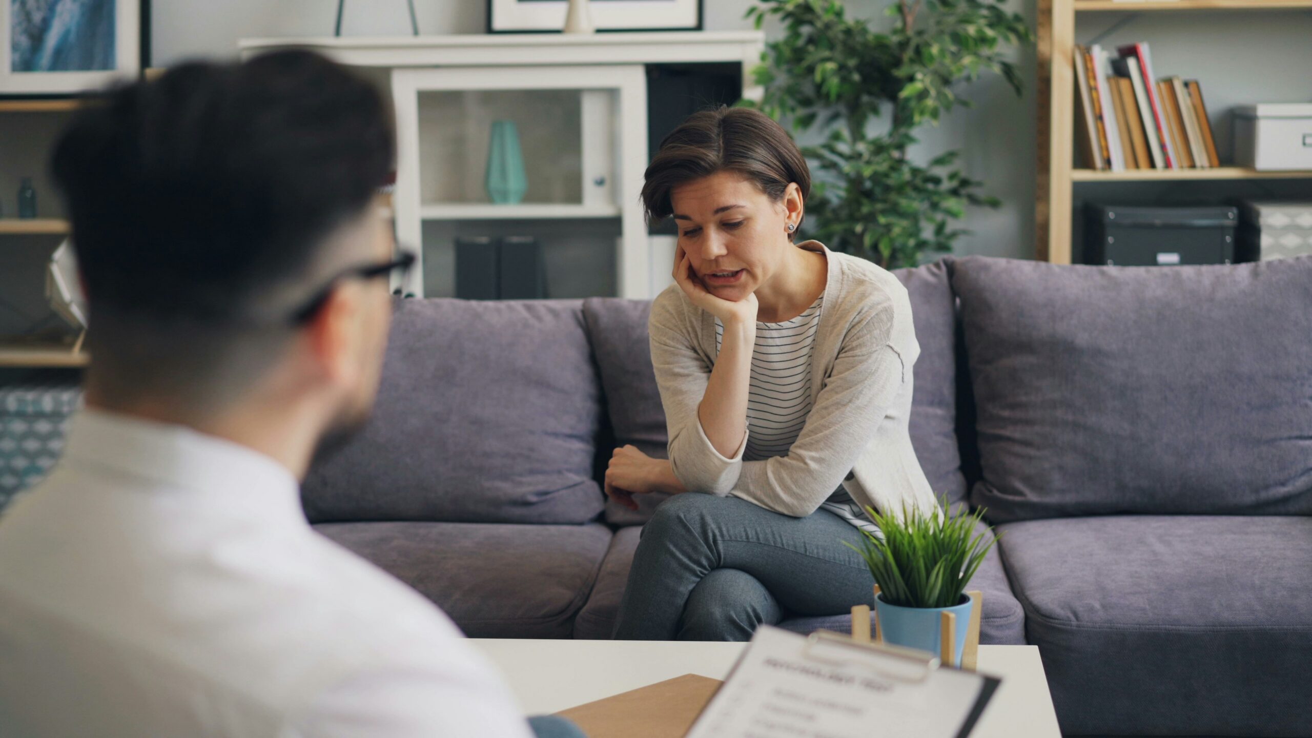 Woman talking to therapist