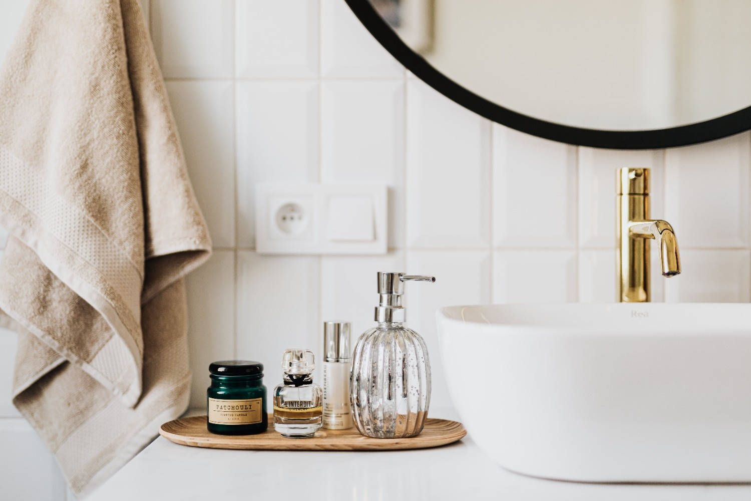 Clean bathroom counter with soap for washing and caring for sex toys