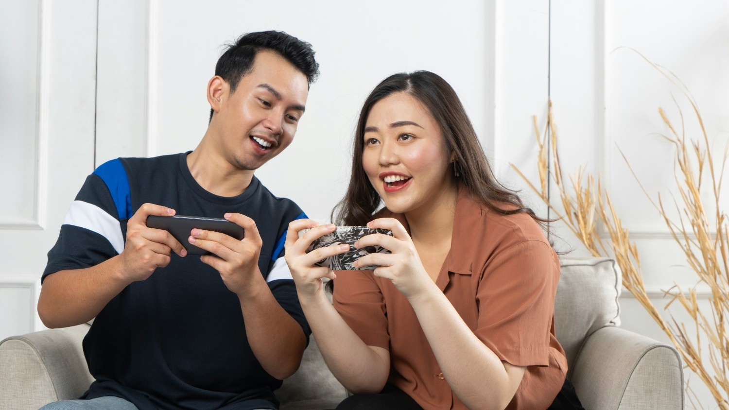 Man and woman playing a video game